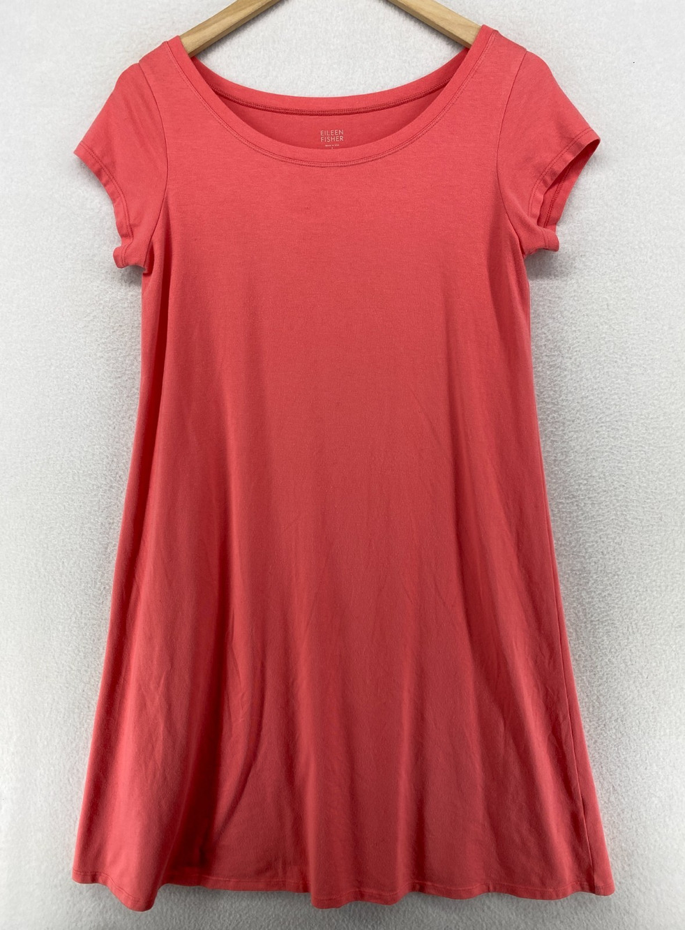 EILEEN FISHER Dress S Stretch Organic Cotton Jersey T-Shirt Cap Sleeve Pink USA